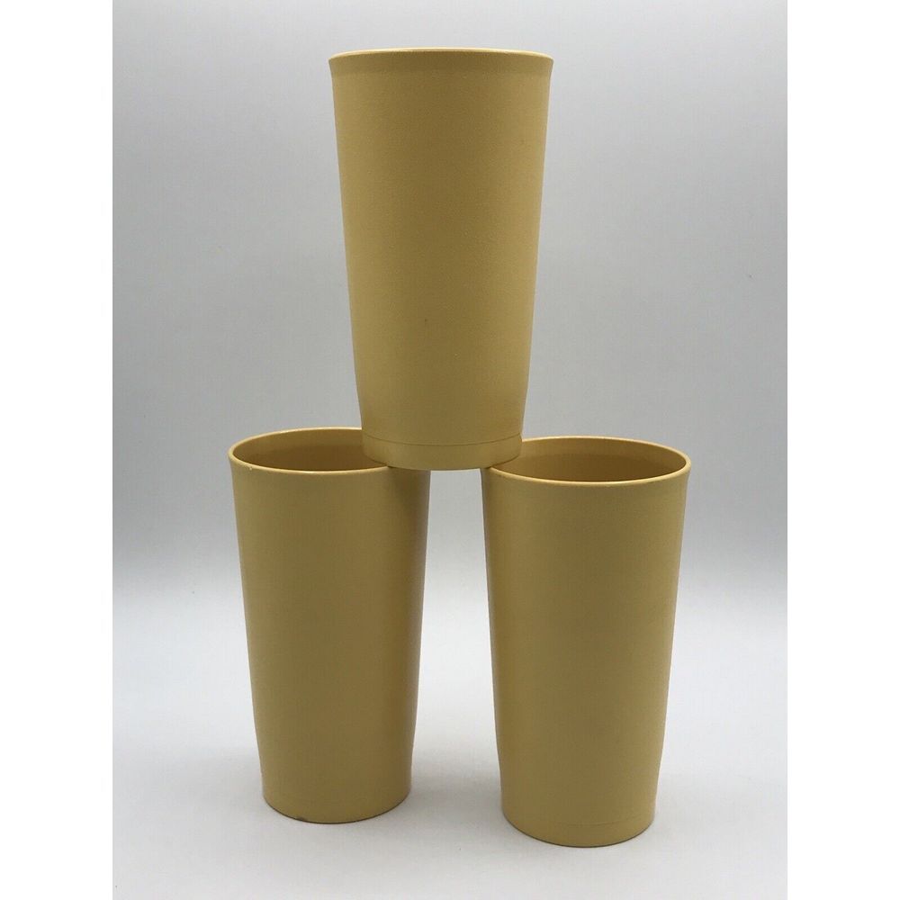 3 Pc Lot TUPPERWARE 12 oz TUMBLERS HARVEST‎ GOLD 873-2 MINT COND. 873